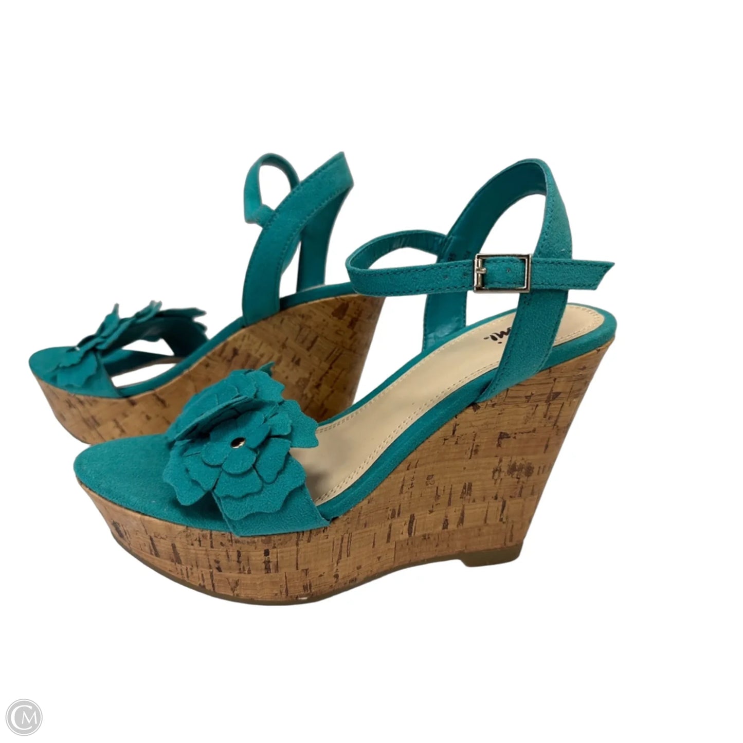 Sandals Heels Wedge By Fioni In Teal, Size: 6.5