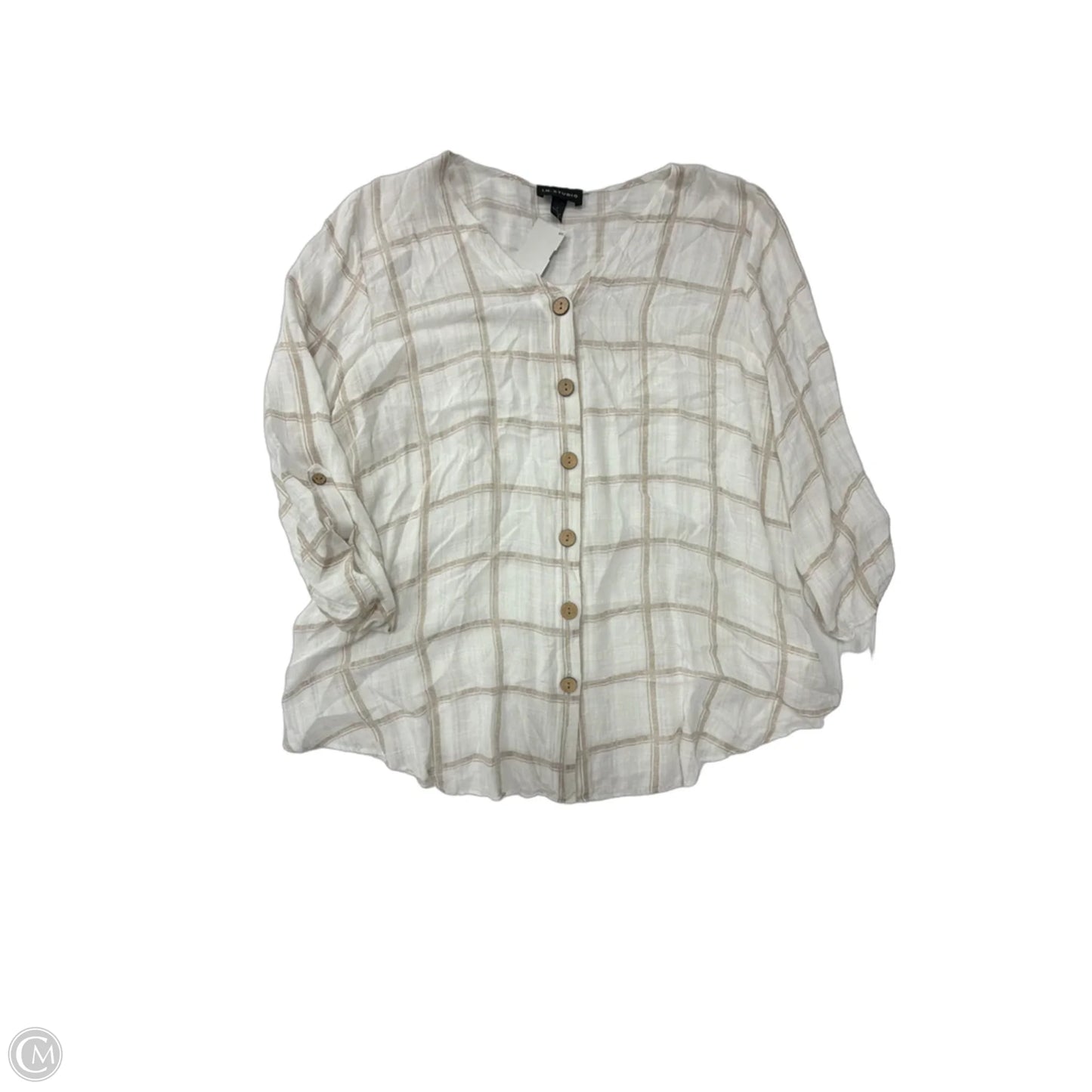 Top 3/4 Sleeve By In Studio In Plaid Pattern, Size: L
