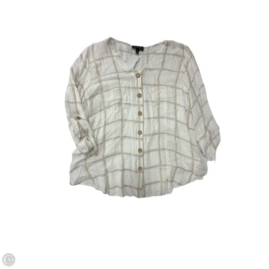 Top 3/4 Sleeve By In Studio In Plaid Pattern, Size: L