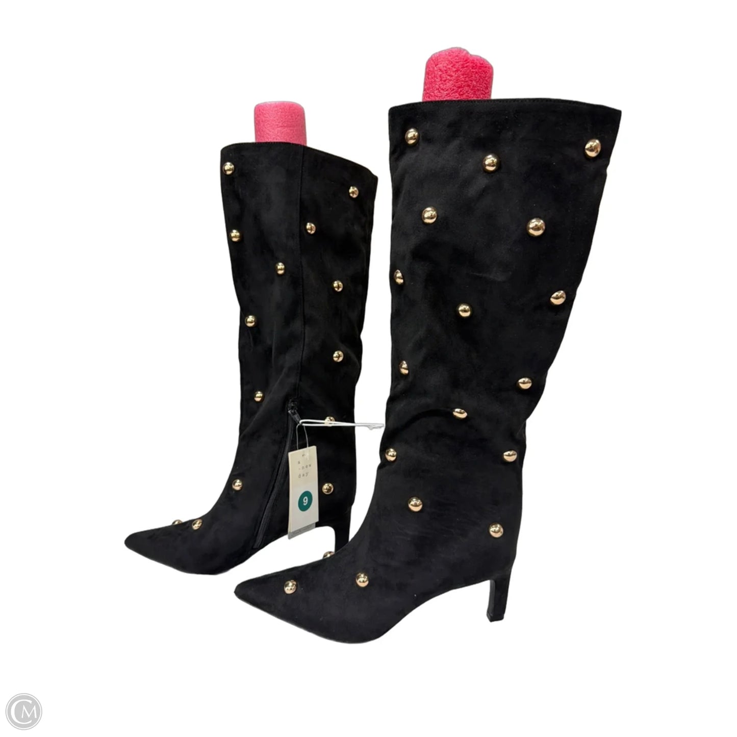 Boots Mid-calf Heels By Nine West In Black & Gold, Size: 9