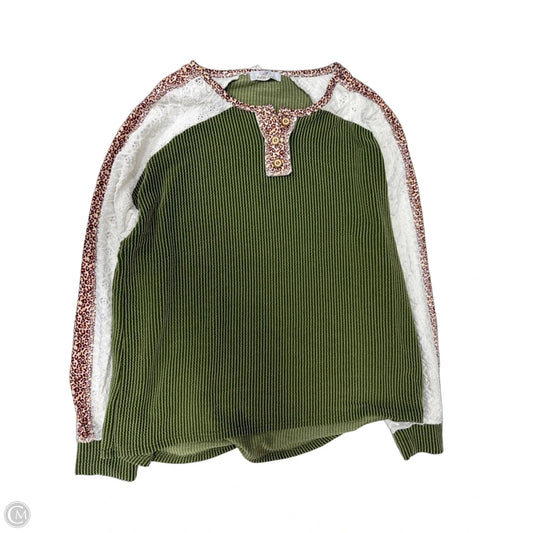 Top Long Sleeve By Cmf In Green & White, Size: M