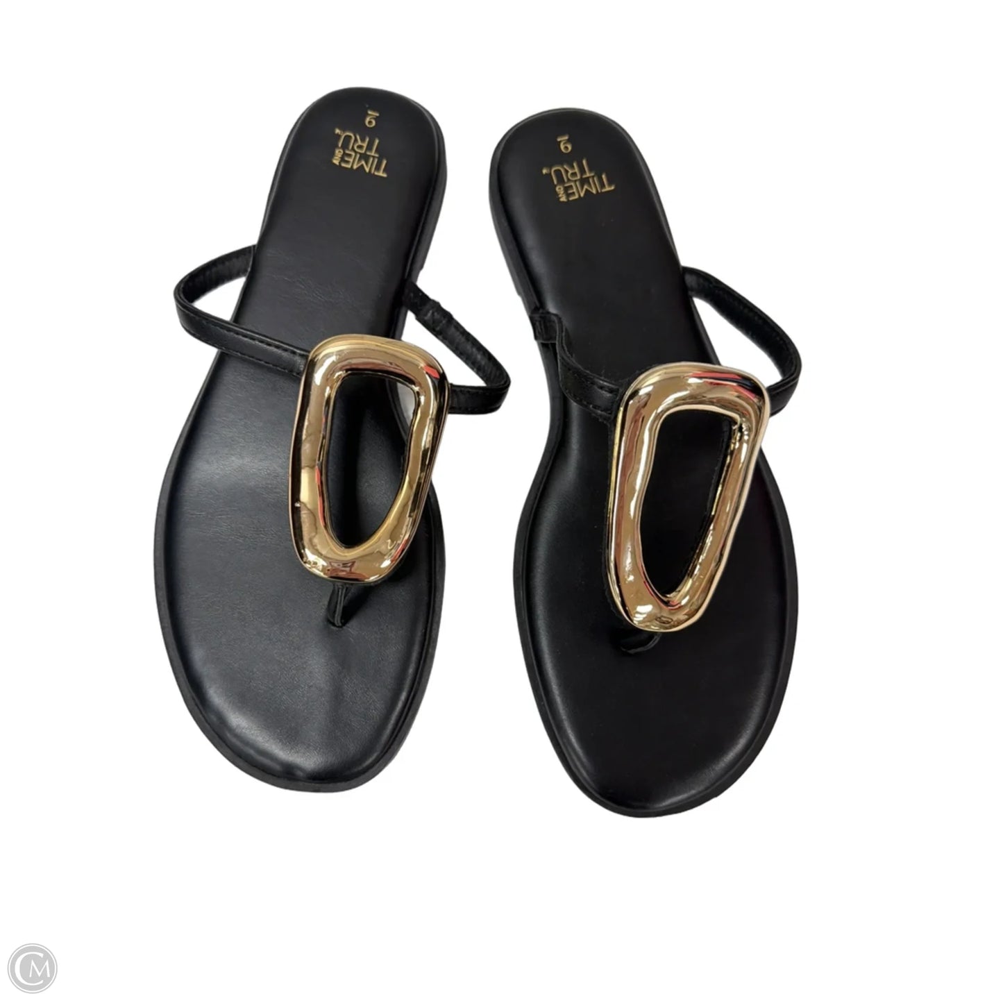 Sandals Flats By Time And Tru In Black & Gold, Size: 9