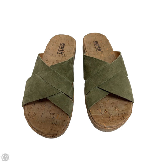 Sandals Flats By Earth In Green & Tan, Size: 10