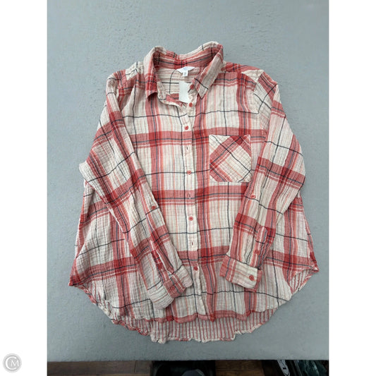 Top Long Sleeve By Time And Tru In Plaid Pattern, Size: 1x