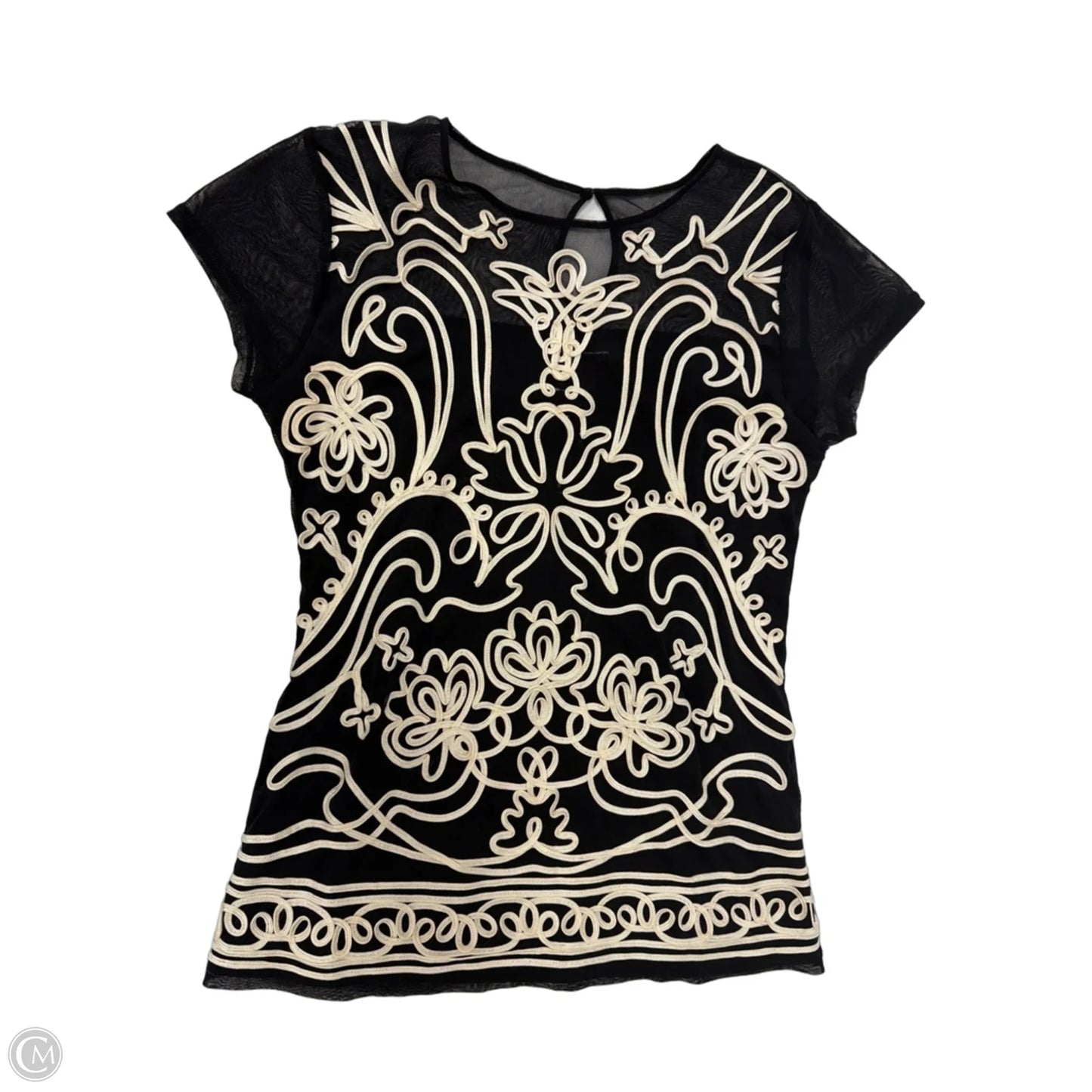 Top Short Sleeve By Inc In Black & Cream, Size: L