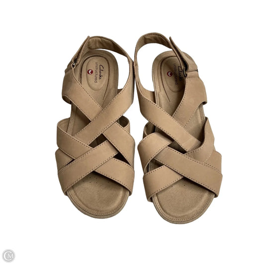 Sandals Heels Wedge By Clarks In Tan, Size: 8