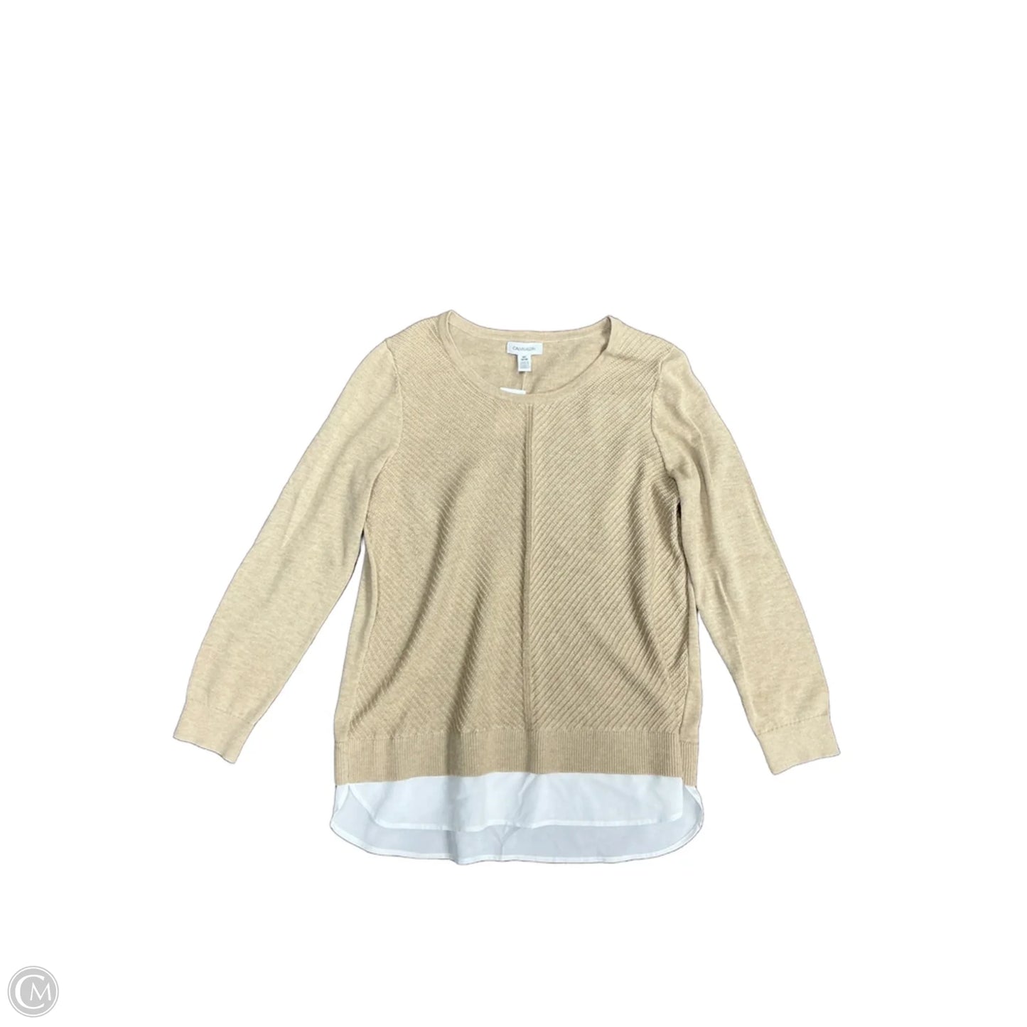 Top Long Sleeve By Calvin Klein In Tan, Size: M
